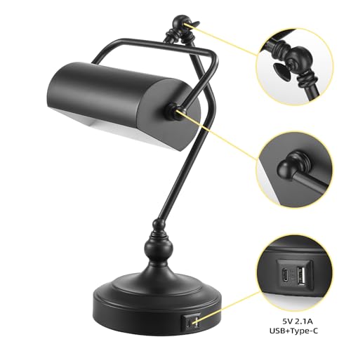 CONCA Classic Antique Touch Adjustable LED Desk & Piano Lamp with Eye Protection - Black (Bulb Included)