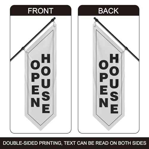 Wall Flag, Double-Sided Open House for Real Estate Flags with Stainless Steel Pole & Wall Mount, Outdoor Open House Sign for Realtors, Homes for Sale or Rent (white-black, 47¡±)