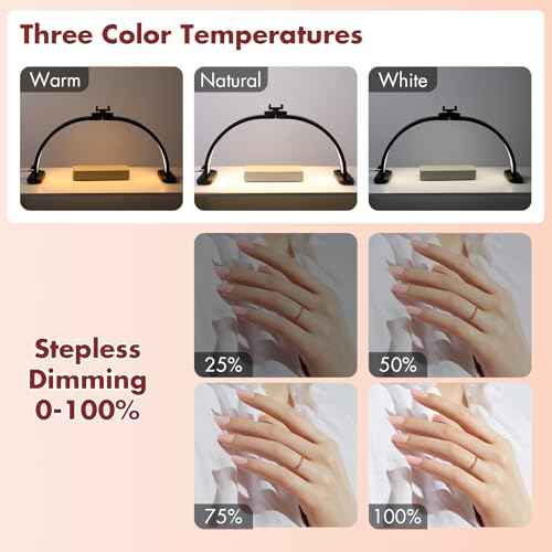 FAHKNS Half Moon Light for Nail Desk with Phone Holder, Upgraded 28-inch Foldable Half-Moon Lamp, LED Light for Manicure, Eyelash Extension, Tattooing, Craft, Black