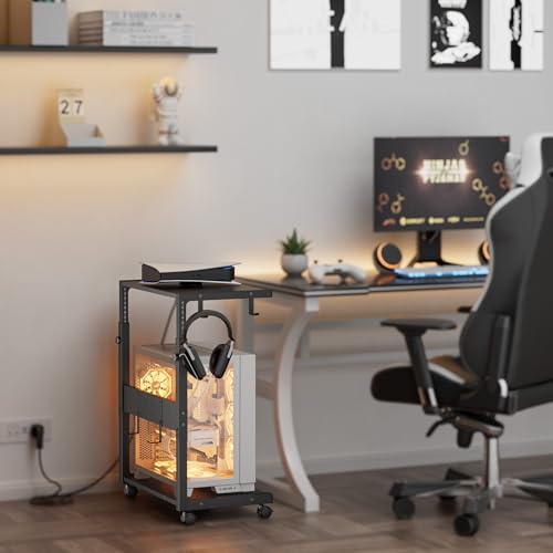Jane Eyre Large Computer Tower Stand with 2 USB & 2 AC Outlets, 10-Level Height Adjustable