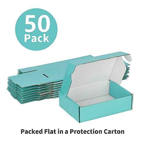 50 Pack 7x5x2 inches Shipping Boxes Teal, Corrugated Small Cardboard Boxes Mailers for Mailing Packing
