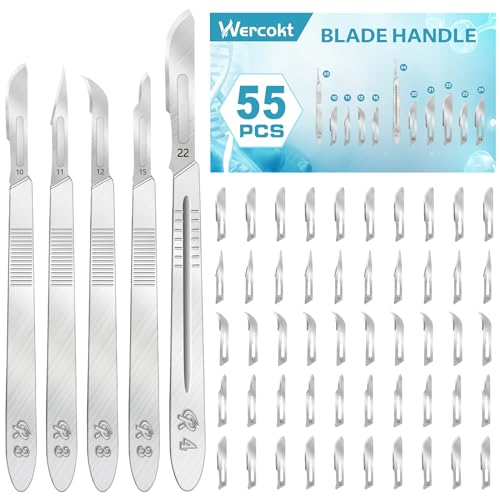 55PCS Surgical Blades Kit with Handles - Sterile Precision Blades for Medical & Craft Use (Model #10-22, Handles #3 & #4)