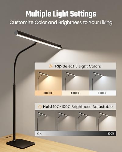 SUPERDANNY Stable Base Black LED Desk Lamp for Home Office - Eye-Caring