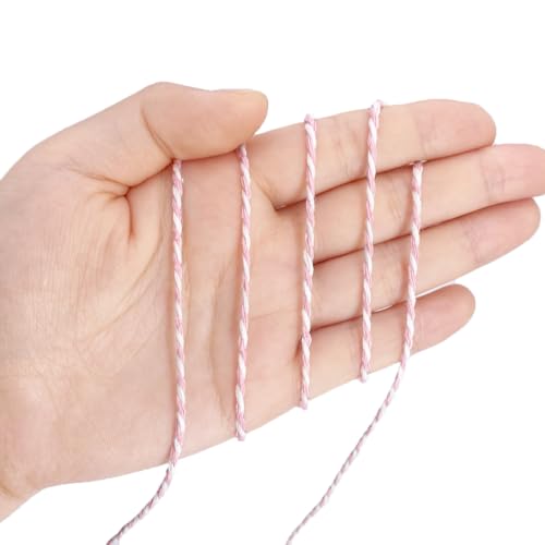 Leecogo Cotton Twine Pink & White 2mm x 328ft – Gift Wrap String, DIY Craft, Kitchen Use
