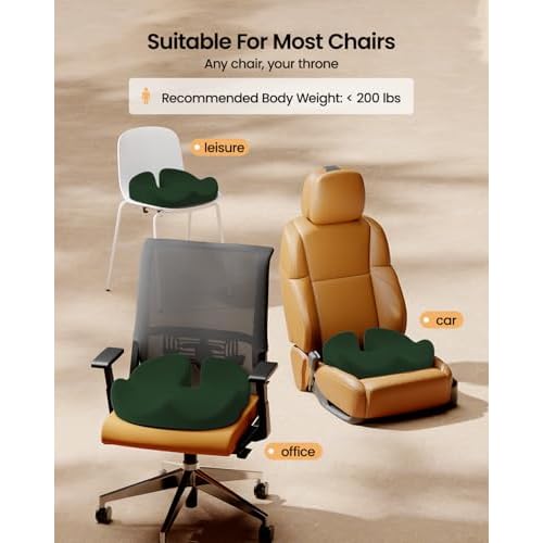 ProtoArc Seat Cushion, Office Chair Cushion for Sciatica, Coccyx Cushion, Ergonomic Memory Foam Seat Cushion for Car, Home, Pressure Relief Pad for Hip, Tailbone, All Day Comfort - Dark Green