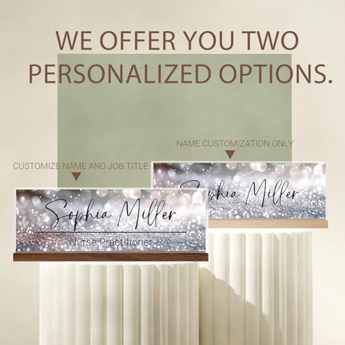 Glitter Grey Personalized Desk Name Plate for Office & Women Bosses
