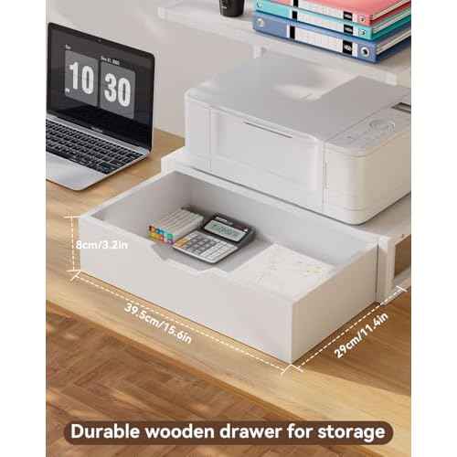 IBUYKE 2 Tier Desktop Printer Stand,Printer Table with Storage Shelf,Multi-Purpose Desk Organizer for Folders,Books,for Fax Machine, Scanner,Home Office,White TLJ015W