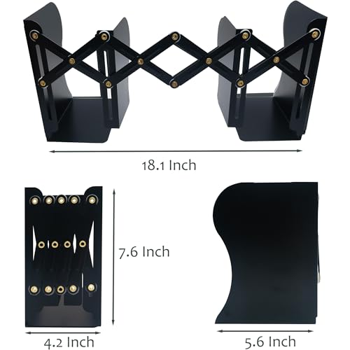 Yuetshuni Black Adjustable Metal Bookends for Heavy Books, 19-inch