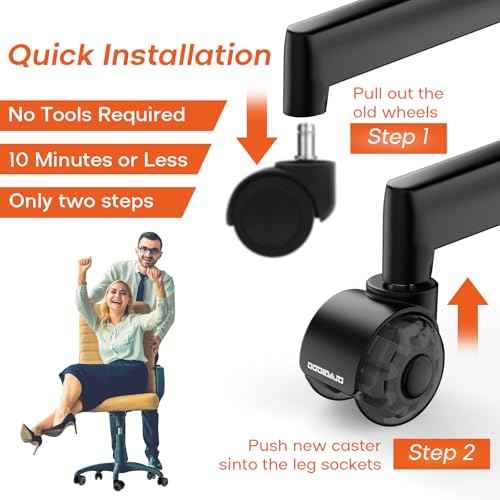 2 Inch Office Chair Wheels, 7/16-7/8 Stem,Transparent TPU Material, High Elasticity, Quiet, Smooth Rolling, Nylon Frame, 880LB Load£¬Fits 98% Chair, Capacity, Set of 5£¬Hard Floors & Carpet£¬Not for 1KEA