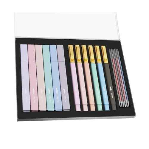 Mr. Pen- Aesthetic Highlighters and Pens with Case, 12 Pack, 6 Pen Refills, Cute Highlighters Assorted Colors, Colorful Ink Bible Pens No Bleed Through, Highlighter Set for Gift