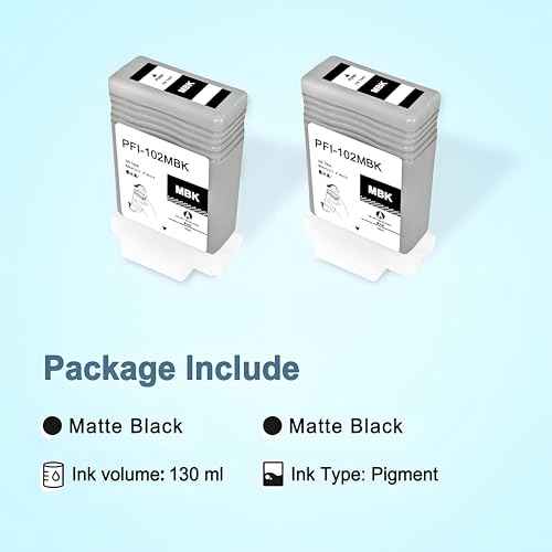 PFI-102 Ink Cartridge PFI-102MBK Matte Black Ink Tanks Compatible with Canon ImagePrograf IPF500 IPF600 IPF605 IPF610 IPF650 IPF700 IPF710 IPF720 2-Pack 130ml