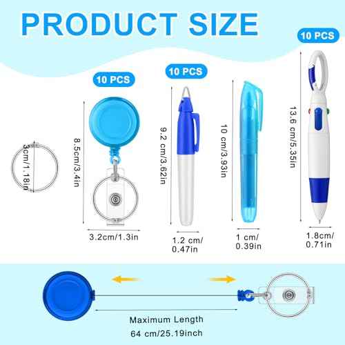 Fulmoon 150 Pcs Nurse Pen Set 30 Retractable Nursing Badge Reel 30 Ballpoint Pens 30 Mini Highlighter 30 Permanent Marker Pen 30 Metal Open Circles for Christmas Gift (Classic Color)