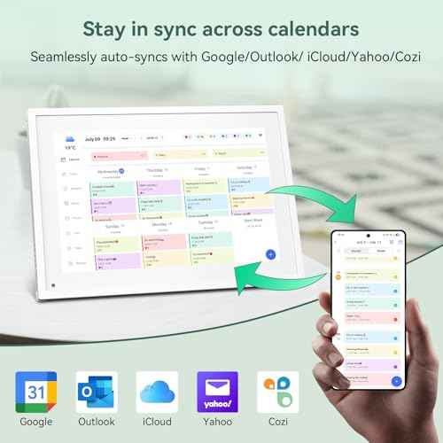 10.1 Inch WiFi Digital Calendar, Smart Touchscreen Interactive Display for Family Schedules Chore Chart, Meal Planner, To Do List, Smart Sync Switchable Digital Photo Frame Desk-Standing