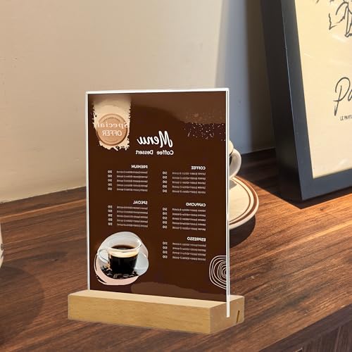 TONICE 8.5x11 Acrylic Sign Holder with Wooden Base 3 Pack, Vertical/Slant Display - Wedding, Restaurant, Office