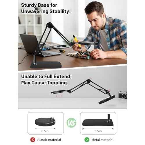 10X Magnifying Glass with Light, 11" Desk Lamp with Base & Clamp, Real Glass Lens, Dimmable LED & 3 Color Modes, Magnifier Light for Crafts, Reading, Painting, Repair Work