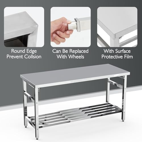 Garvee 60x24 Inch NSF Stainless Steel Folding Table, Heavy Duty 500lbs - 32'' Height