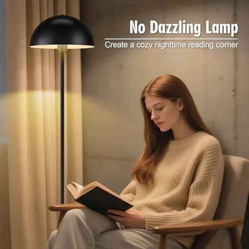 Modern Mushroom Floor Lamps for Living Room 66Inch, Tall Industrial Floor Lamp, Black Metal Standing Lamp with Dome Shade, Mid Century Loft Corner Reading Lamp for Bedroom Office Nursery Room, NO BULB