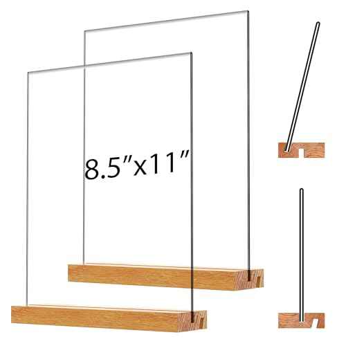 Acrylic Sign Holder with Wood Base 8.5x11 Inch Vertical and Slant Displays (2 Pack 8.5*11")