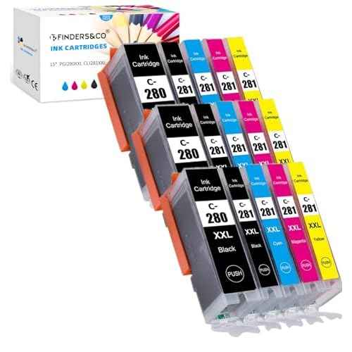 15 Pack PGI-280 CLI-281 XXL Ink Cartridges for Canon 280 281 Ink Work with Canon PIXMA TR7520 TS9120 TS8120 TS8220 TS8320 TS6320 Printer (3SET, 15PK)