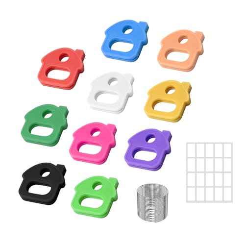 10 Pcs Key Covers Caps, 1 Inch Key Identifiers with Labels and Ring, Durable Silicone Key Covers for House Key£¬Colored Key Markers Tags Protectors for 0.9-1.05 Inch Standard Keys