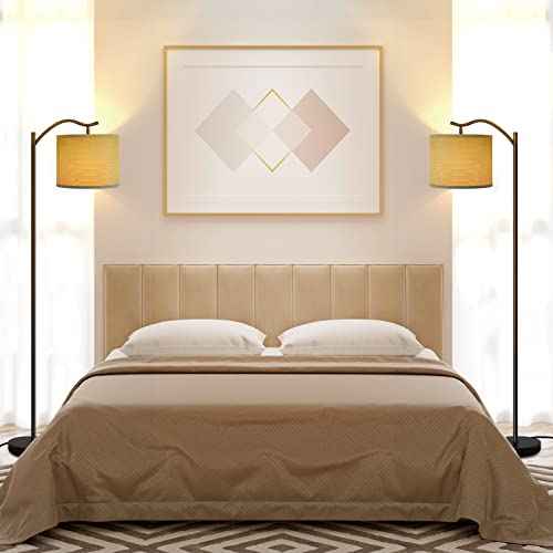 Floor Lamp for Living Room,LED Arched Stand Lamp,Tall Modern Standing Lamp with Linen Shade,E26 Socket, Footswitch, Mid Century Floor Lamps for Bedrooms,Office,Gray Double-Layer lampshade
