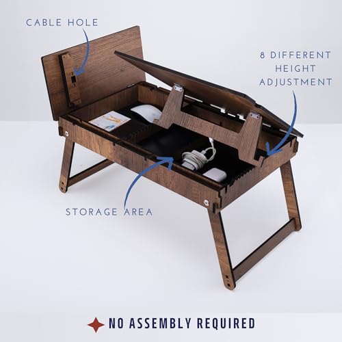 Foldable Lap Desk for Laptop Tray for Bed, Adjustable Laptop Stand, Notebook Folding Table with Storage, Bed Desk for Lap top and Writing, Portable Study Table, Walnut Lapdesk