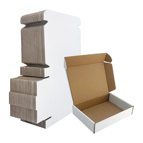 Myunzi White Shipping Boxes 7x5x1.5 Inch - Pack of 50 Small Corrugated Cardboard Boxes for Shipping & Packaging