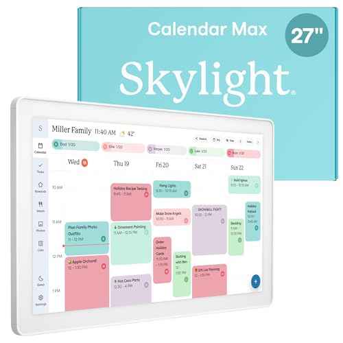 Skylight Calendar Max: 27-Inch Smart Digital Calendar & Chore Chart, Family Organizer with Interactive Touchscreen Display ? Wall Mountable in Portrait or Landscape, Classic White Frame