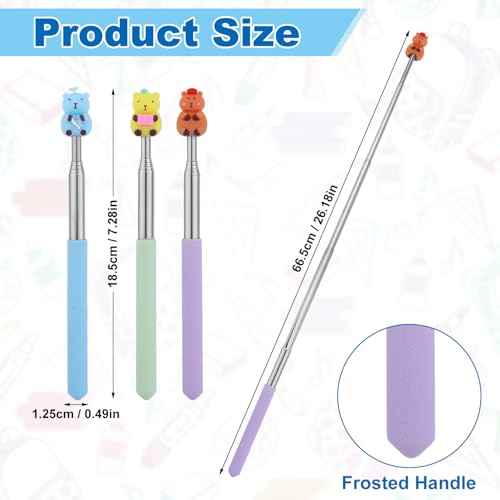 3pcs Extendable Pointer Stick, Cute Retractable Pointer Telescopic Presenter Tool Reading Supplies for Elementary Kindergarten School Whiteboard Classroom (Bear Style)