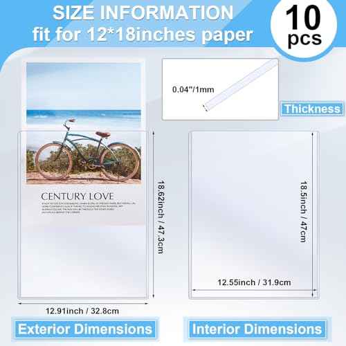 Ireer 10 Pcs 12 x 18'' Clear Semi-Rigid Plastic Sheet Hard Print Protectors Heavy Duty Magazine Cover Poster Sleeves Hard Plastic Document Holder Paper Page Protector for Lithographs Photo Poster