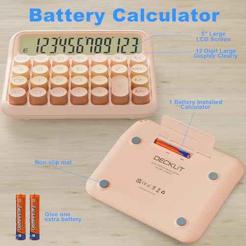 Mechanical Calculator 12 Digit Extra Large 5-Inch LCD Display, DECKLIT Battery Desk Calculator, Big Buttons Easy to Press Office Calculators Desktop, 15¡ÆTilt Screen for Kids Calculator(Gradient Pink)