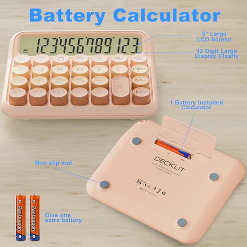 Gradient Pink 12-Digit Mechanical Desk Calculator with Large LCD Display & Big Buttons
