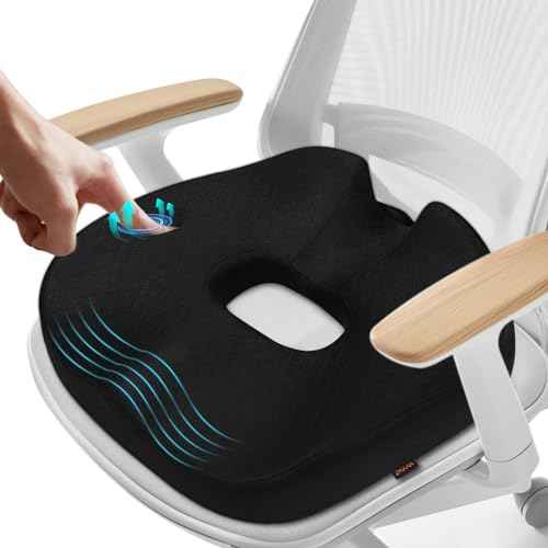Memory Seat Cushion & Donut Pillow & Donut Cushion with Scientific Center Hole & Two Humps Hip Curve Design - Premium Memory Foam Seat Cushions for Office, Car & Home!(B-Black, Large)