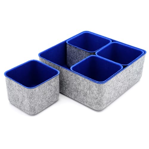 Welaxy Desk Drawer Organizers Storage bins Set Home Office Pen holder phone stand Remote controller Closet Cabinet boxes decluttering 5-piece gifts idea (Royal Blue)