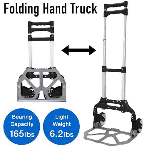 Japard Hand Truck Dolly Folding Alunimum Carrying Cart with Wheels Foldable and Long 39.4" Collapsible Handle, 166 Lbs for Camping Outdoor Home