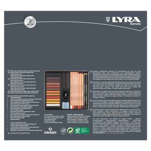 LYRA - Metal box of pastels and sketching pencils brown tones + accessories - 25 pieces