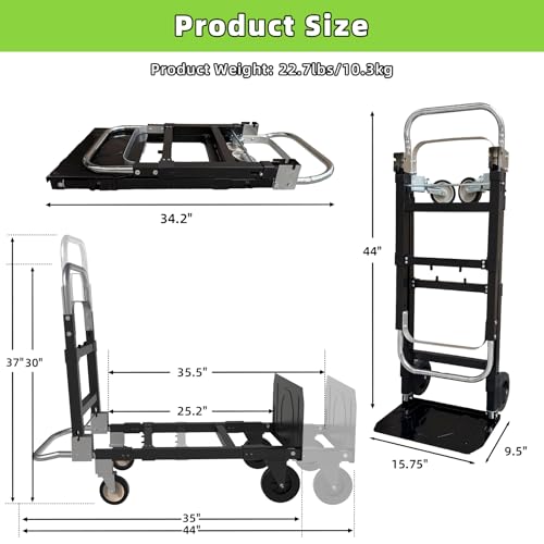 Tolpassa Black 3-in-1 Folding Hand Truck with 600Lbs Capacity, Collapsible Dolly & Retractable Handle