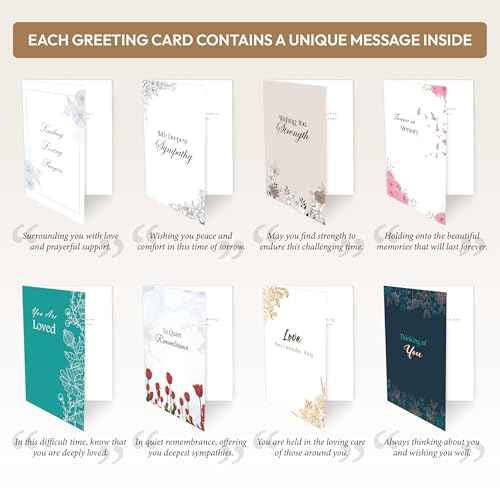 24 Pack Unique Sympathy Cards with Envelopes - 4 x 6 in, Bulk Box Set of Bereavement and Condolence Card Assortment with Short Sympathy Messages for Comfort