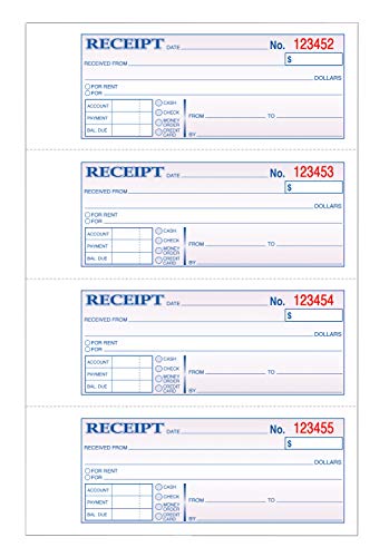 TopS 3-Part Money/Rent Receipt Book, Carbonless, 11 x 7 5/8 in, 4 Receipts/Page