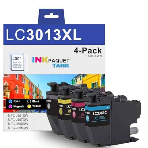 LC3013 4-Pack (1 Each of) High Yield Black, Cyan, Magenta, and Yellow Ink Cartridges - Replacement for Brother MFC-J491DW MFC-J497DW MFC-J690DW MFC-J895DW Printer