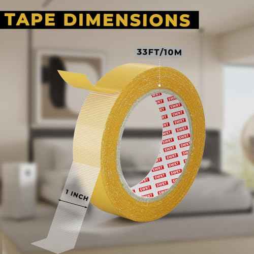 SWRT Double Sided Fabric Tape 1" x 33FT ? Heavy Duty, Clear, No Residue, Strong Adhesion for Carpet, Crafts, Clothing, Outdoor & Indoor Use