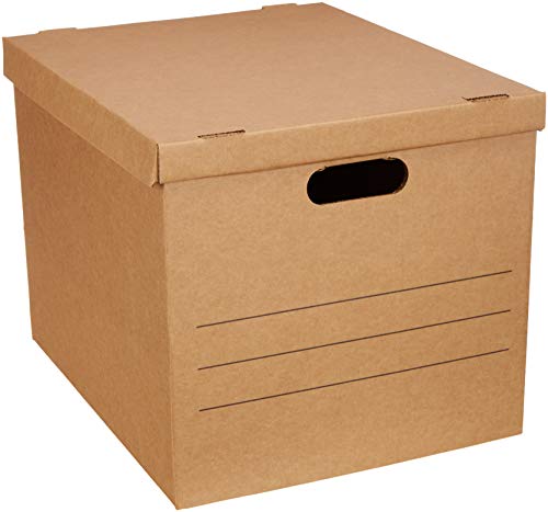 Amazon Basics Medium Moving and Storage Boxes with Handles & Lift-Off Lids, 10-Pack, Brown
