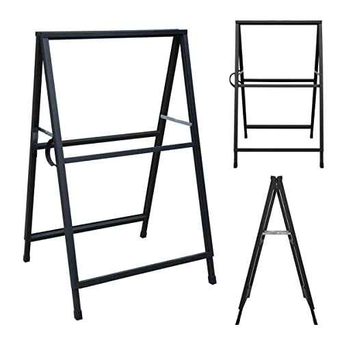 Heavy Duty Slide-in Folding A Frame Sign Sidewalk Sign 24x 36 Inch Sandwich Board Steel Metal Double-Side Pavement sign Corrugated Plastic Poster (24x36 inch(Frame only))