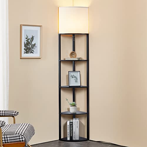 ATAMIN Corner Floor Lamp with Shelves ? Tall Corner Lamp with Pull Chain Switch ? Modern Floor Lamp for Living Room, Bedroom, or Office Alvis Edge