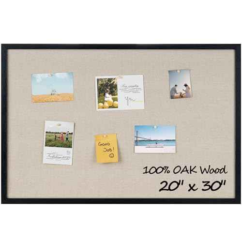 Fun Memories Cork Board Bulletin Board for Office, 20" x 30" Oak Wooden Framed Corkboard, Wall Mounted Notice Pin Board for School Home & Office, Black