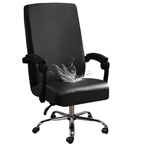 Shukii Black Large Waterproof PU Leather Office Chair Cover - Fits 27.5-31.5in back, 17.7-22.9in seat