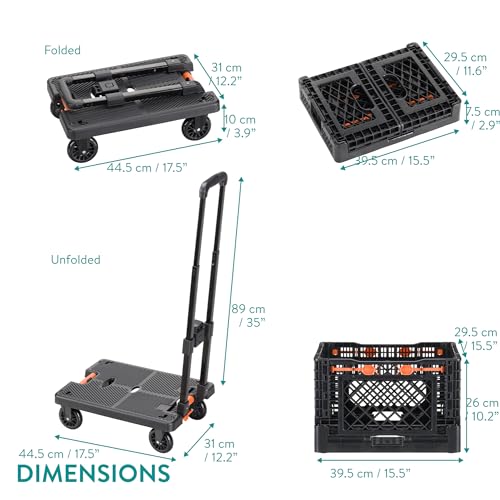 Navaris Folding Sack Truck with Transport Basket - Loadable up to 50 kg (110 lbs) - Rubber Wheels - Foldable Trolley with Tensioning Strap - Transport Trolly with Rain Cover