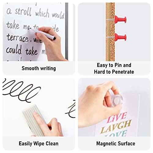Comix Cork Board Magnetic Dry Erase Board Combo, 36 x 24 Inches Large Whiteboard and Bulletin Board Combination, Aluminum Frame Vision Board with Dry Erase Markers, Magnets, Eraser and Push Pins