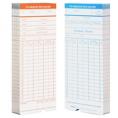Volcora 100 Pack Employee Time Cards 7.4 x 3.4 Inches for Time Clock, Monthly Hours Tracking
