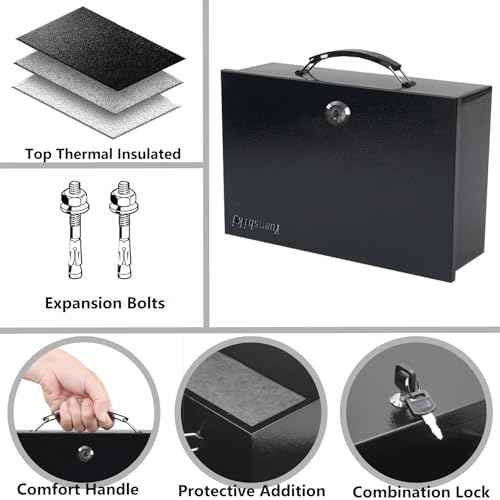Yuanshikj Fireproof Lock Safe Box for Documents, Key Lock Steel Security with Carrying Handle, for Personal Items, Cash,Jewelry, Money, 0.38 CU, 13.2" W x 11" D x 4.5" H, Black